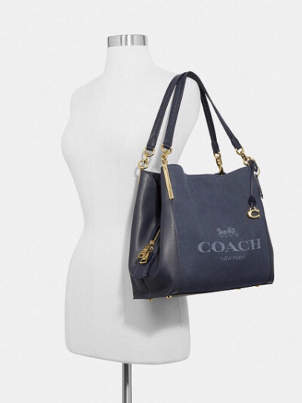 Coach Horse and Carriage Jacquard Dalton 31 Blue Medium Size Shoulder Bag Tote